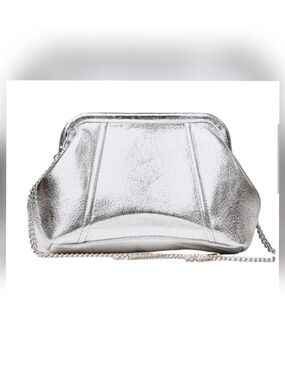 Silver Metallic Chain-Handle Women's Clutch
